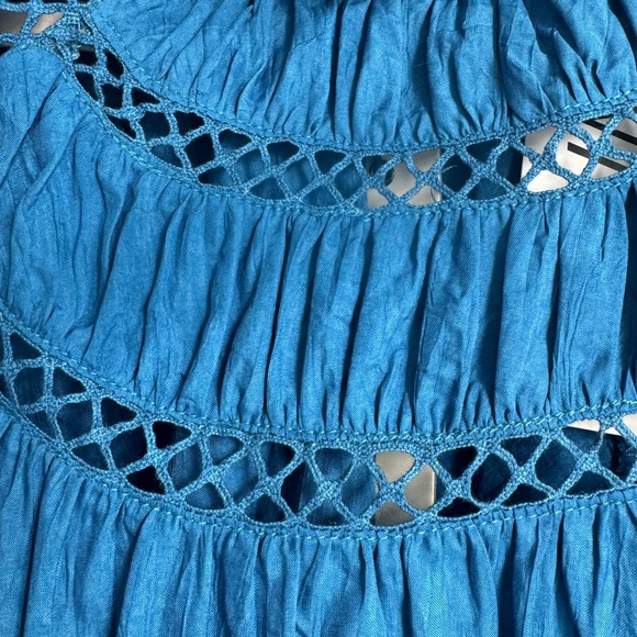 PINCH Blue Ruffled Blouse with Crochet Detail Sz S - Picture 5 of 5